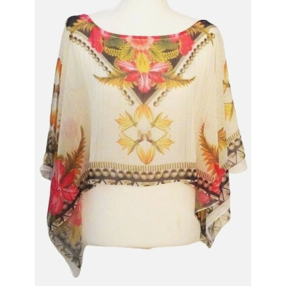 ONE WORLD Tops - Boho Bliss Sz Large One World Floral Chiffon Poncho Shawl Pure Vibe Wrap